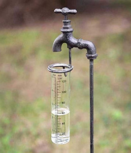 lot 50539 image: Water Spigot Garden Stake Rain Gauge 5 Inch Glass Rain Gauge Garden Stake