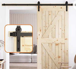 lot 50559 image: SKYSEN 6FT Single Sliding barn Door Hardware kit,Barn Door Track, 14in.Thick Material- 4FT-13FT