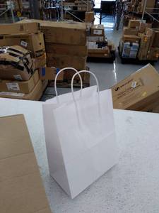 lot 50563 image: White Kraft Paper Thank You Gift Bags With Handles