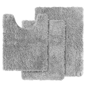 lot 50571 image: Clara Clark Bathroom Rug Set, Ultra Soft Shaggy Bath Rugs, 3 Piece Set, Silver