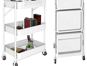 lot 50575 image: Rolling 3 Tier Cart with Wheels, White