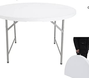 lot 50578 image: LAKHOW 4-Foot Round Bi-Fold Plastic Event Folding Table, White