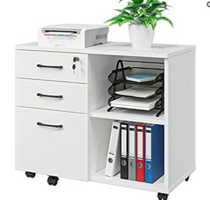 lot 50581 image: Panana Wood File Cabinet, 3 Drawer Mobile Lateral Filing Cabinet, White
