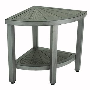 lot 50661 image: Medline Faux Teak Bathroom Corner Bench, Aluminum Shower Bench with Teak-Like Appearance