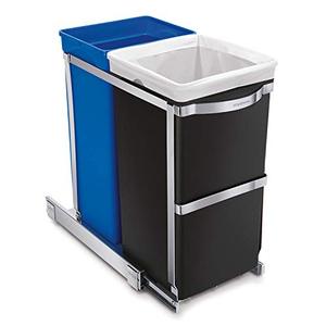 lot 50682 image: Simplehuman 35 Liter  9.3 Gallon Dual Compartment Under Counter Kitchen Cabinet Pull-Out Recycling Bin and Trash Can