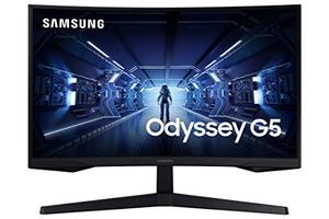 lot 50683 image: SAMSUNG Odyssey G5 Series 27-Inch WQHD (2560x1440) Gaming Monitor, 144Hz, Curved, 1ms, HDMI, Display Port, FreeSync Premium (LC27G55TQWNXZA)   (Retails $250)