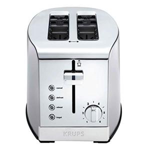 lot 50697 image: KRUPS KH732D50 2-Slice Toaster, Stainless Steel Toaster, 5 Functions with Cancel, Toasting, Defrost, Reheat and Bagel, Cord Storage, Silver
