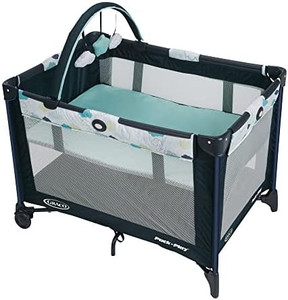 lot 50702 image: Graco Pack and Play On the Go Playard  Includes Full-Size Infant Bassinet, Push Button Compact Fold, Stratus , 39.5x28.25x29 Inch (Pack of 1)   (Factory Sealed)