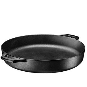 lot 51264 image: Bruntmor Pre-Seasoned Cast Iron Grill Pan for OutdoorIndoor Cooking. 16 Large Skillet with Dual Handles Durable Frying Pan. Deep Pan with 2 Large Loop Handles, Camping Skillet, Fry Pan - 3 Deep