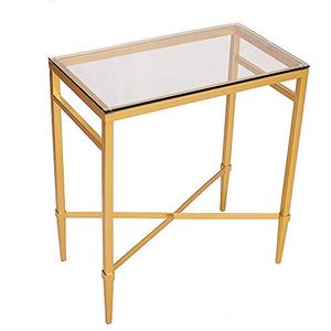 lot 51272 image: SeekElegant Gold Side Table Narrow End Table with Glass Top, Small Slim End Table Rectangular Modern Metal Bedside Table (22 X 12.4 X 24)