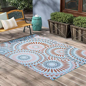 lot 51274 image: SMM005 Reversible Outdoor Plastic Rugs, Easy to Clean Patio Mat, Blue  (9 x 12)