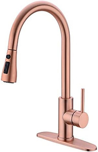 lot 51278 image: Delle Rosa Kitchen Faucet, Copper Rose Gold Kitchen Faucet, Kitchen Faucet with Pull Down Sprayer, 304 Stainless Steel Kitchen Faucet with Deck Plate