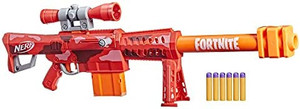 lot 51295 image: NERF Fortnite Heavy SR Blaster, Longest Fortnite Blaster Ever, Removable Scope, Bolt Action, 6 Official Mega Darts, 6-Dart Clip  (May be missing parts)  (SOLD AS IS)