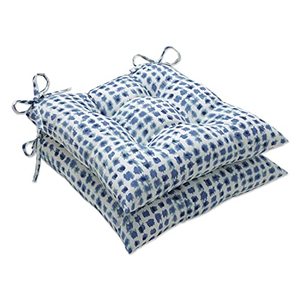 lot 51297 image: Pillow Perfect Outdoor  Indoor Alauda Porcelain Wrought Iron Seat Cushion (Set of 2), 19 X 18.5 X 5, Blue