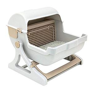 lot 51305 image: Le you pet semi-automatic quick cleaning cat litter box, Luxury cat toilet  (White  milk brown)