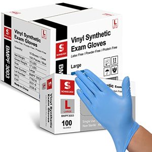 lot 51317 image: Schneider Vinyl Synthetic Exam Gloves, Blue, Latex-Free, Powder-Free, 4mil, Disposable Glove for Medical Examination, Cleaning, Food Prep, Non-Sterile (Large, Case of 1,000)