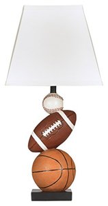 lot 51323 image: Signature Design by Ashley Nyx Youth 24 Baseball & Football Athletic Table Lamp, Brown & Orange