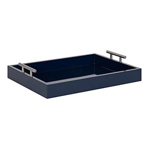 lot 51327 image: Kate and Laurel Lipton Modern Rectangular Tray, 16 x 12.25, Navy Blue and Silver, Decorative Accent Tray for Storage and Display
