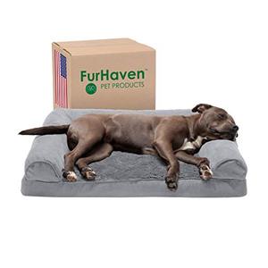 lot 51332 image: Furhaven Pet Bed for Dogs and Cats - Plush and Suede Sofa-Style Egg Crate Orthopedic Dog Bed, Removable Machine Washable Cover, Gray  (Large)