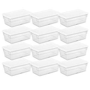 lot 51606 image: Sterilite 16428012 6 Quart5.7 Liter Storage Box, White Lid with Clear Base (Pack of 6)
