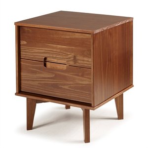 lot 51623 image: Walker Edison Mid Century Modern 2 Drawer Wood Nightstand - Walnut