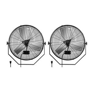 lot 51624 image: HealSmart 24 Inch Industrial Wall Mount Fan, 3 Speed Commercial Ventilation Metal Fan - High Velocity, 2 Pack, Black