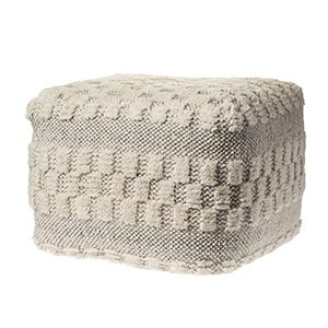 lot 51627 image: LR Home Tufted Checkered Geometric Pouf, 18 x 18 x 14, CreamLight Gray