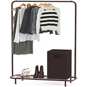 lot 51631 image: SimpleHouseware Industrial Pipe Clothing Garment Rack with Bottom Shelves, Bronze