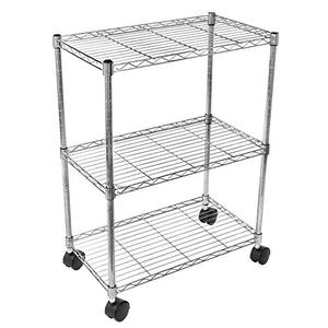 lot 51637 image: Simple Deluxe Heavy Duty 3-Shelf Shelving with Wheels, Adjustable Storage Units, Steel Organizer Wire Rack, 23 W x 13 D x 30 H, Chrome