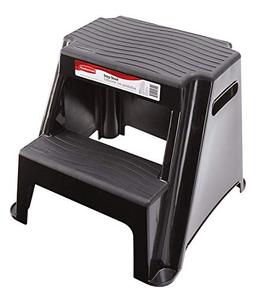 lot 52121 image: Rubbermaid RM-P2 2-Step Molded Plastic Stool with Non-Slip Step Treads, 300-Pound Capacity, Black