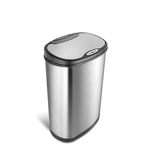 lot 52122 image: Ninestars DZT-50-13 Automatic Touchless Motion Sensor Oval Trash Can with Black Top, 13 gallon50 L, Stainless Steel
