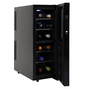 lot 52142 image: Koolatron Urban Series 12 Bottle Dual Zone Wine Cooler, Black, Thermoelectric Wine Fridge, Freestanding Wine Cellar, Red, White, Sparkling Wine Storage  (Retails $239)