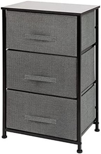 lot 52603 image: Flash Furniture 3 Drawer Storage Dresser - Black Cast Iron Frame and Wood Top - 3 Easy Pull Dark Gray Fabric Drawers