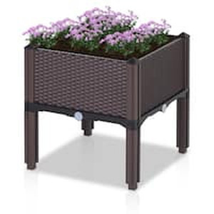lot 52606 image: Outsunny Rattan Flower Planter Box with Raised Gardening Plant Pot, Compact Footprint, and Self-Watering Design