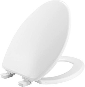 lot 52612 image: Bemis Elongated Plastic Toilet Seat White Removes for Cleaning Slow-Close