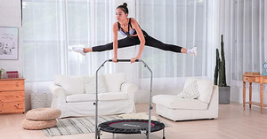 lot 52624 image: FITPULSE Mini Trampoline with Adjustable Soft Handle  Extras - Foldable  Portable 40 Indoor Trampoline Rebounder - Recreational Trampoline - Exercise Trampoline for Adults, Small Trampoline