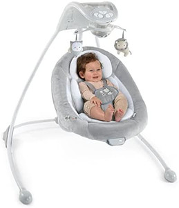 lot 52641 image: Ingenuity InLighten Baby Swing - Cool Mesh Fabric, Vibrations, Swivel Infant Seat, Nature Sounds, Light Up Motorized Mobile - Braden