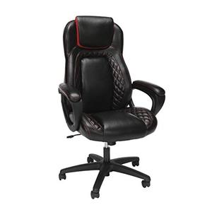 lot 52669 image: OFM Essentials Collection Racing Style SofThread Leather High Back Office Chair, Red