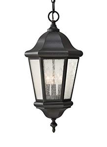 lot 53051 image: Sea Gull Lighting OL5911BK Martinsville Three Light Outdoor Pendant Lantern, Black