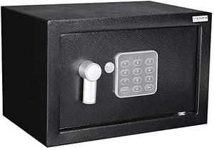 lot 53060 image: Home and Office Electronic Safe Box with Digital Keypad & Keys, Money Lock Boxes, Safety Boxes for Home, Office, Hotel Rooms, Business, Jewelry, Gun, Cash, Steel Alloy Drop Safe  (May not be exact stock photo)  Missing key  (SOLD AS IS)