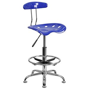 lot 53065 image: Flash Furniture Vibrant Nautical Blue and Chrome Drafting Stool with Tractor Seat