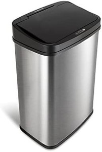 lot 53067 image: NINESTARS DZT-50-28 Automatic Touchless Motion Sensor Rectangular Trash Can, 13 Gal, Black Trim