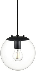 lot 53069 image: Linea di Liara Sferra Clear Glass Globe Pendant Light - Black Modern Large Glass Pendant Light Kitchen Island Pendant Lighting - Mid Century Hanging Light Fixture - LED Edison Bulb Included