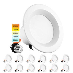 lot 64691 image: Luxrite 4 Inch LED Recessed Can Lights, 10W60W, CCT Color Selectable 2700K  3000K  3500K  4000K  5000K, Dimmable Retrofit Downlights, 750 Lumens, Energy Star, Wet Rated, ETL Listed (12 Pack)