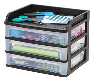 lot 64707 image: IRIS USA Desk Organizer with Drawers for Office, School, Stationary, Makeup Organizer, Bathroom, Utility, Medical Supplies, Black