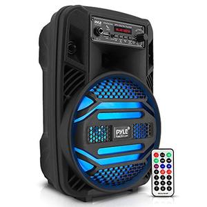 lot 64719 image: Portable Bluetooth PA Speaker System - 300W Rechargeable Outdoor Bluetooth Speaker w 8 Subwoofer 1 Tweeter, Microphone In, Party Lights, MP3USB, Radio, Remote - Pyle PPHP835B