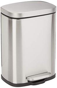 lot 64725 image: Amazon Basics 5 Liter  1.3 Gallon Soft-Close, Smudge Resistant Trash Can with Foot Pedal - Brushed Stainless Steel, Satin Nickel Finish