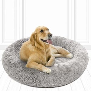 lot 64738 image: Friends Forever Coco Cat Bed, Faux Fur Dog Beds for Medium Small Dogs - Self Warming Indoor Round Pillow Cuddler, Large, Grey