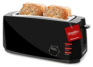 lot 64744 image: Elite Gourmet ECT-4829B Long Slot Toaster, 6 Toast Settings, Toaster Defrost, Reheat, Cancel Functions, Slide Out Crumb Tray, Extra Wide Slots for Bagel Waffles, 4 Slice, Black