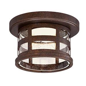 lot 64749 image: Design House 587212 Washburn Integrated LED OutdoorIndoor Ceiling Light with Clear Seedy Glass for Porch Entryway Patio Hallway, Rustic Bronze, 10